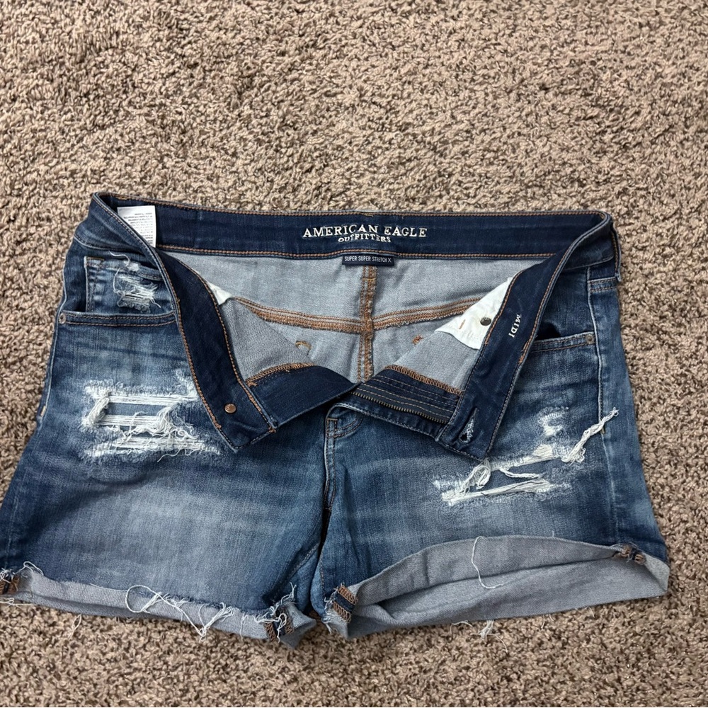 American Eagle Outfitters Distressed Super Stretch Midi Shorts